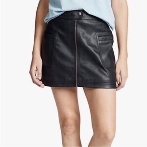 Free People Black Full Zip Faux Leather Mini Skirt Size 6